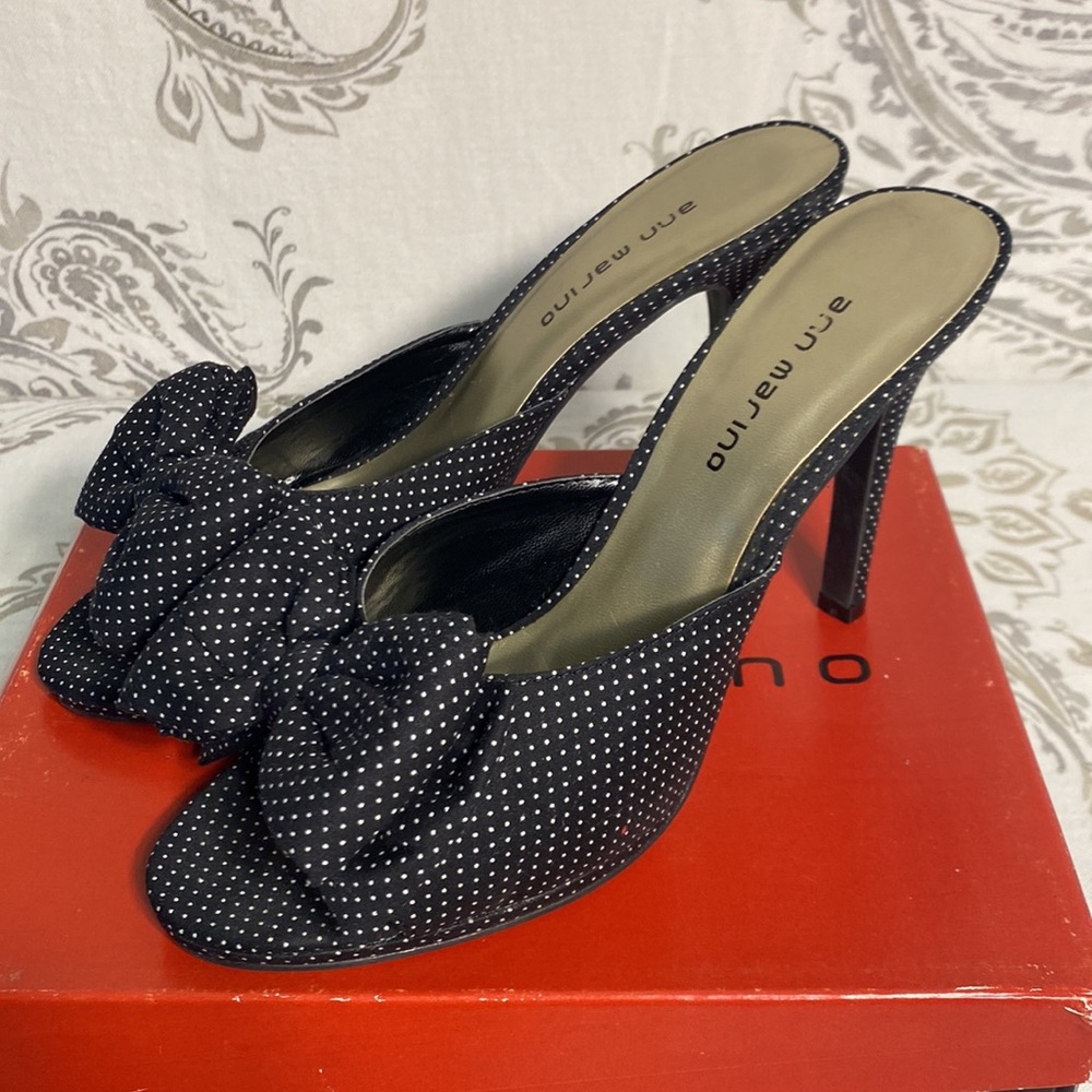 Anna Marino backless Black and white polkadot heels size 8 1/2 - Picture 2 of 14